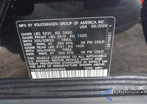 2025 Volkswagen Atlas 2.0T Sel from USA, damaged, VIN 1V2BR2CA5SC500329